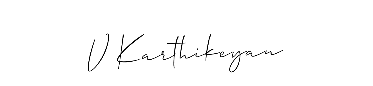 You can use this online signature creator to create a handwritten signature for the name V Karthikeyan. This is the best online autograph maker. V Karthikeyan signature style 2 images and pictures png