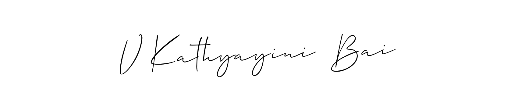 It looks lik you need a new signature style for name V Kathyayini  Bai. Design unique handwritten (Allison_Script) signature with our free signature maker in just a few clicks. V Kathyayini  Bai signature style 2 images and pictures png