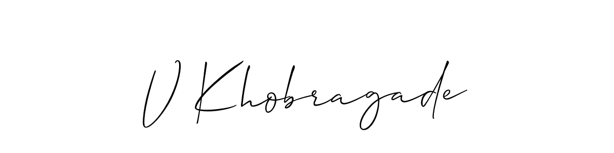 Also we have V Khobragade name is the best signature style. Create professional handwritten signature collection using Allison_Script autograph style. V Khobragade signature style 2 images and pictures png