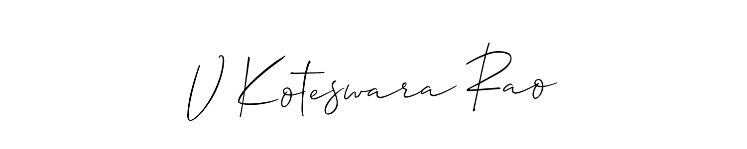Make a short V Koteswara Rao signature style. Manage your documents anywhere anytime using Allison_Script. Create and add eSignatures, submit forms, share and send files easily. V Koteswara Rao signature style 2 images and pictures png