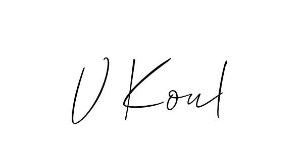 Make a short V Koul signature style. Manage your documents anywhere anytime using Allison_Script. Create and add eSignatures, submit forms, share and send files easily. V Koul signature style 2 images and pictures png
