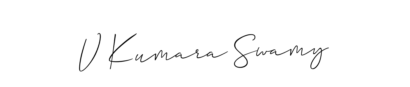 Also You can easily find your signature by using the search form. We will create V Kumara Swamy name handwritten signature images for you free of cost using Allison_Script sign style. V Kumara Swamy signature style 2 images and pictures png