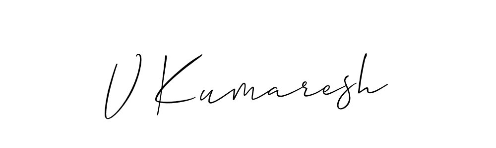 It looks lik you need a new signature style for name V Kumaresh. Design unique handwritten (Allison_Script) signature with our free signature maker in just a few clicks. V Kumaresh signature style 2 images and pictures png