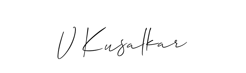 Also You can easily find your signature by using the search form. We will create V Kusalkar name handwritten signature images for you free of cost using Allison_Script sign style. V Kusalkar signature style 2 images and pictures png