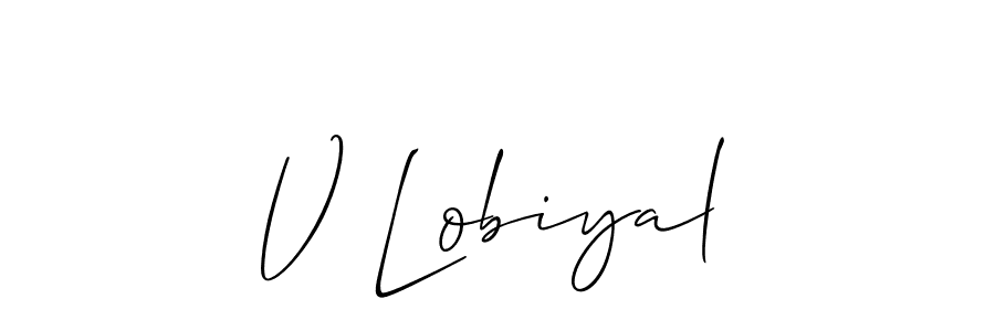 Make a beautiful signature design for name V Lobiyal. With this signature (Allison_Script) style, you can create a handwritten signature for free. V Lobiyal signature style 2 images and pictures png