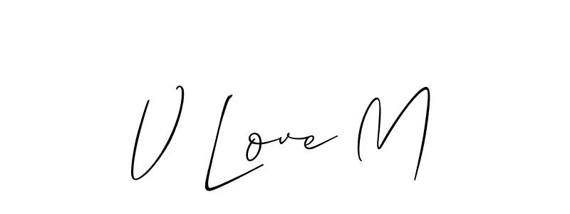 How to make V Love M name signature. Use Allison_Script style for creating short signs online. This is the latest handwritten sign. V Love M signature style 2 images and pictures png