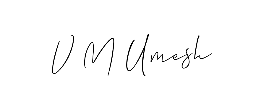 The best way (Allison_Script) to make a short signature is to pick only two or three words in your name. The name V M Umesh include a total of six letters. For converting this name. V M Umesh signature style 2 images and pictures png