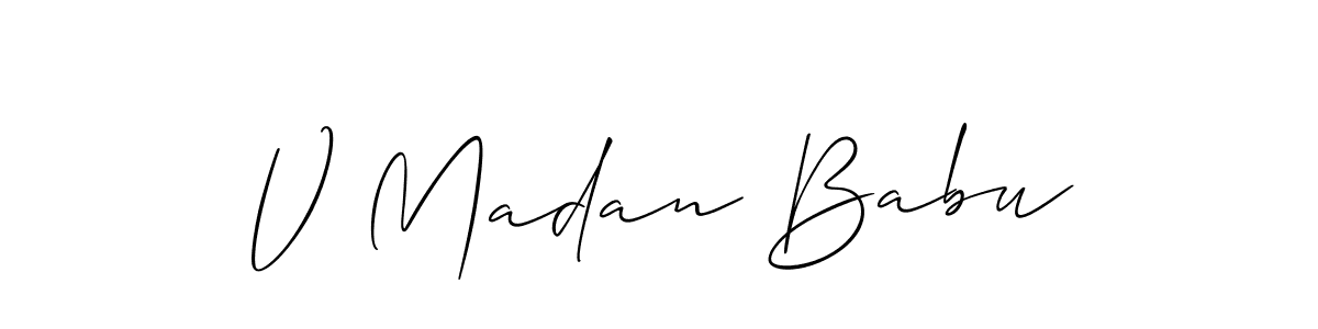 if you are searching for the best signature style for your name V Madan Babu. so please give up your signature search. here we have designed multiple signature styles  using Allison_Script. V Madan Babu signature style 2 images and pictures png