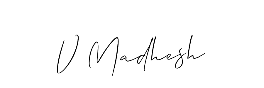 Use a signature maker to create a handwritten signature online. With this signature software, you can design (Allison_Script) your own signature for name V Madhesh. V Madhesh signature style 2 images and pictures png