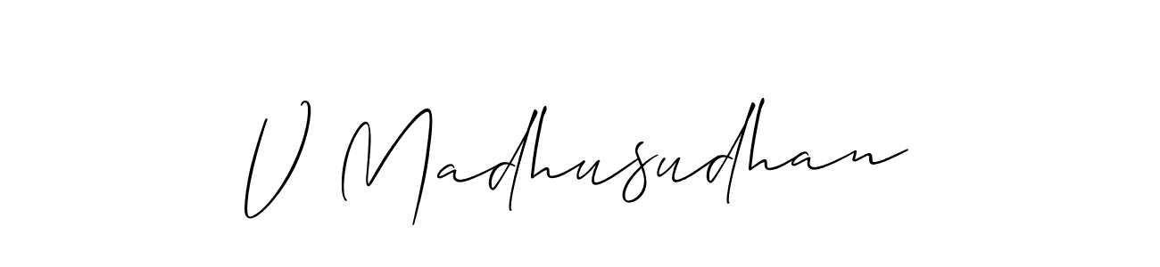 if you are searching for the best signature style for your name V Madhusudhan. so please give up your signature search. here we have designed multiple signature styles  using Allison_Script. V Madhusudhan signature style 2 images and pictures png