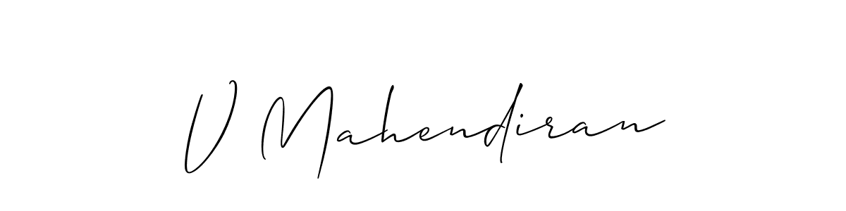 Make a short V Mahendiran signature style. Manage your documents anywhere anytime using Allison_Script. Create and add eSignatures, submit forms, share and send files easily. V Mahendiran signature style 2 images and pictures png