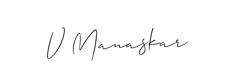 if you are searching for the best signature style for your name V Manaskar. so please give up your signature search. here we have designed multiple signature styles  using Allison_Script. V Manaskar signature style 2 images and pictures png