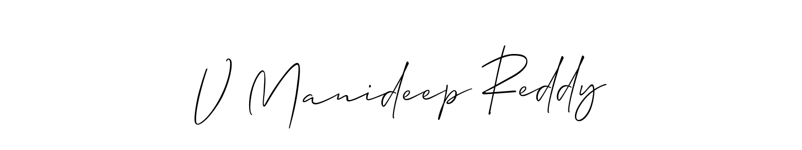 if you are searching for the best signature style for your name V Manideep Reddy. so please give up your signature search. here we have designed multiple signature styles  using Allison_Script. V Manideep Reddy signature style 2 images and pictures png