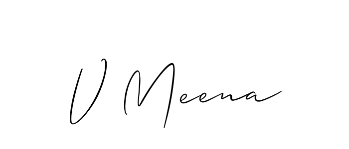 Also we have V Meena name is the best signature style. Create professional handwritten signature collection using Allison_Script autograph style. V Meena signature style 2 images and pictures png