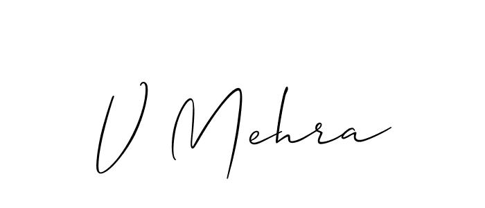 Also You can easily find your signature by using the search form. We will create V Mehra name handwritten signature images for you free of cost using Allison_Script sign style. V Mehra signature style 2 images and pictures png