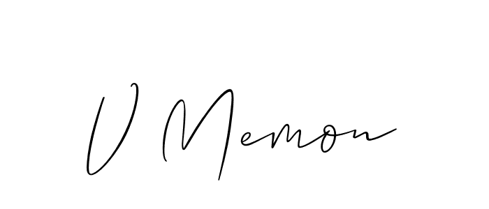 Create a beautiful signature design for name V Memon. With this signature (Allison_Script) fonts, you can make a handwritten signature for free. V Memon signature style 2 images and pictures png