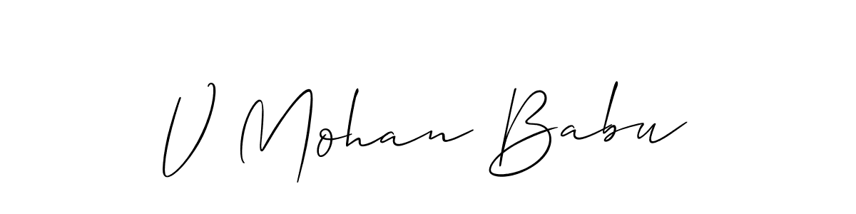 You should practise on your own different ways (Allison_Script) to write your name (V Mohan Babu) in signature. don't let someone else do it for you. V Mohan Babu signature style 2 images and pictures png