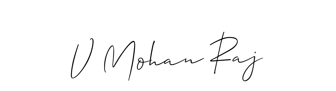 The best way (Allison_Script) to make a short signature is to pick only two or three words in your name. The name V Mohan Raj include a total of six letters. For converting this name. V Mohan Raj signature style 2 images and pictures png