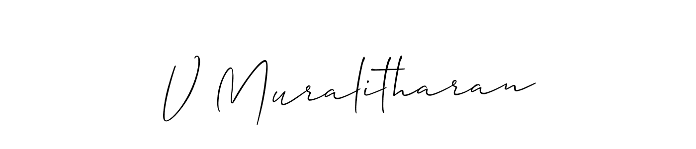 You should practise on your own different ways (Allison_Script) to write your name (V Muralitharan) in signature. don't let someone else do it for you. V Muralitharan signature style 2 images and pictures png
