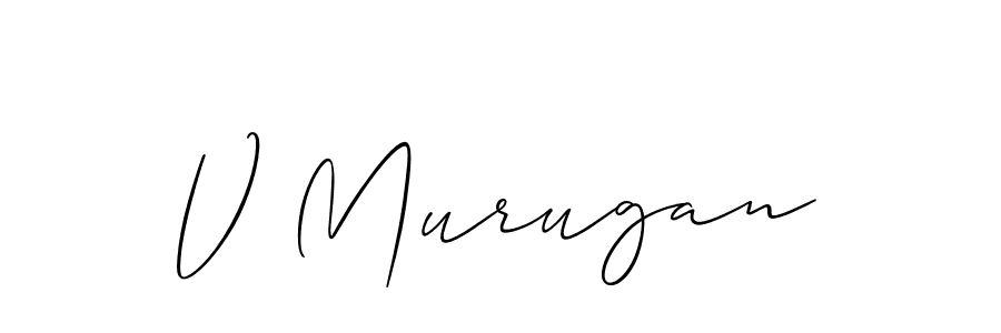 The best way (Allison_Script) to make a short signature is to pick only two or three words in your name. The name V Murugan include a total of six letters. For converting this name. V Murugan signature style 2 images and pictures png