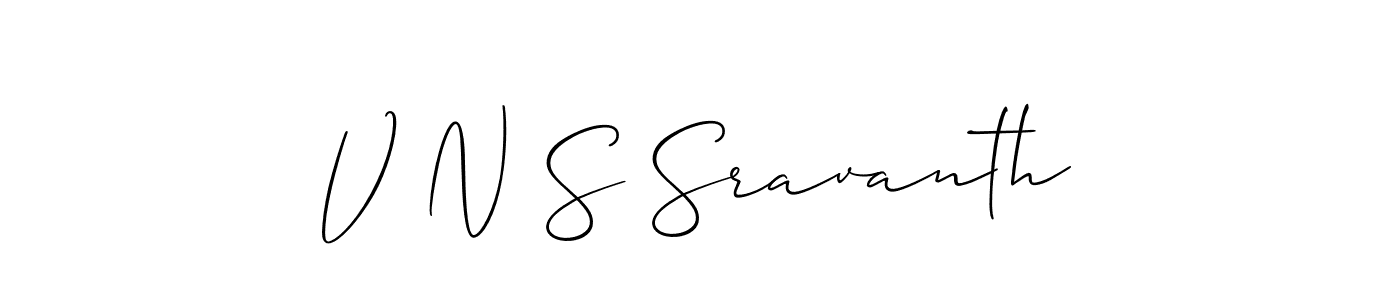 V N S Sravanth stylish signature style. Best Handwritten Sign (Allison_Script) for my name. Handwritten Signature Collection Ideas for my name V N S Sravanth. V N S Sravanth signature style 2 images and pictures png