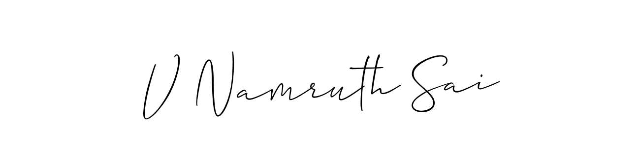 Also You can easily find your signature by using the search form. We will create V Namruth Sai name handwritten signature images for you free of cost using Allison_Script sign style. V Namruth Sai signature style 2 images and pictures png