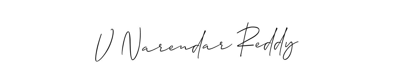 Allison_Script is a professional signature style that is perfect for those who want to add a touch of class to their signature. It is also a great choice for those who want to make their signature more unique. Get V Narendar Reddy name to fancy signature for free. V Narendar Reddy signature style 2 images and pictures png