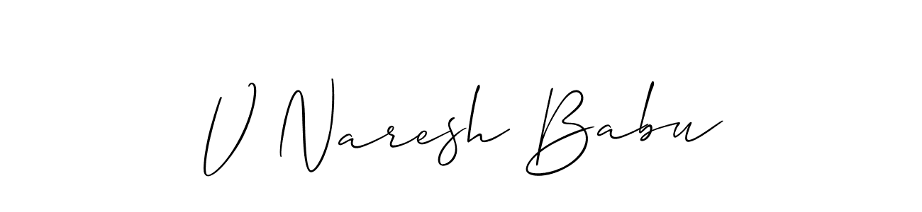 Also You can easily find your signature by using the search form. We will create V Naresh Babu name handwritten signature images for you free of cost using Allison_Script sign style. V Naresh Babu signature style 2 images and pictures png