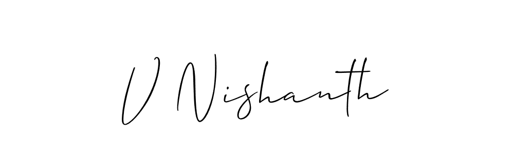 Use a signature maker to create a handwritten signature online. With this signature software, you can design (Allison_Script) your own signature for name V Nishanth. V Nishanth signature style 2 images and pictures png