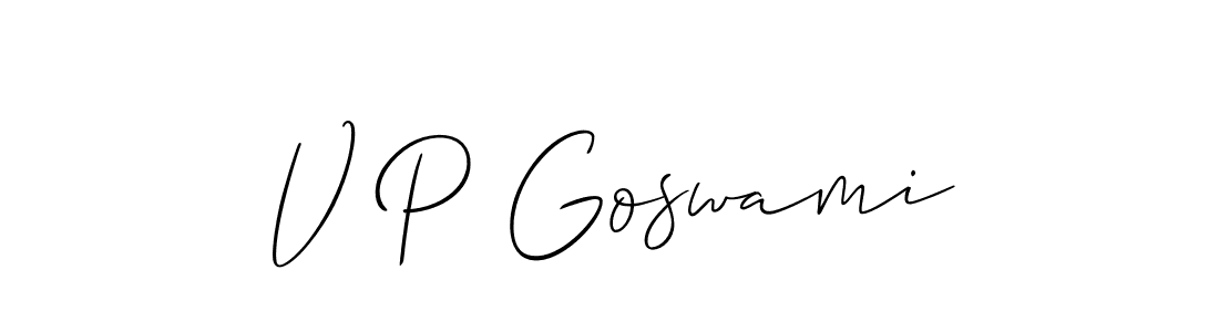 Also You can easily find your signature by using the search form. We will create V P Goswami name handwritten signature images for you free of cost using Allison_Script sign style. V P Goswami signature style 2 images and pictures png