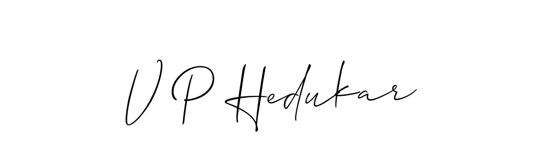 How to make V P Hedukar name signature. Use Allison_Script style for creating short signs online. This is the latest handwritten sign. V P Hedukar signature style 2 images and pictures png