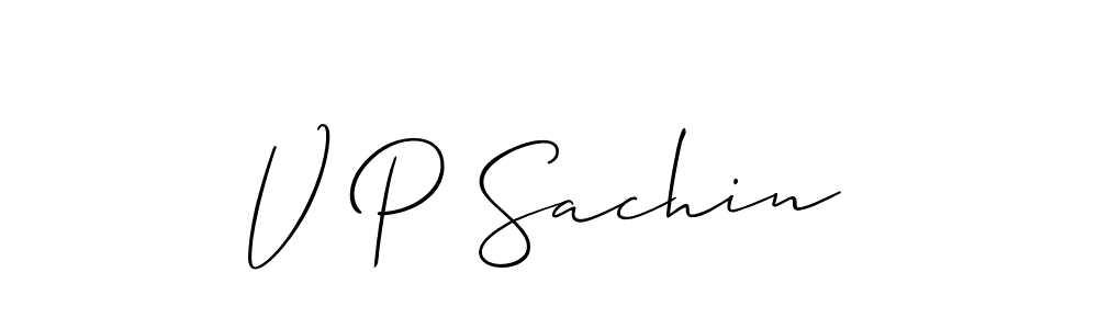 Also You can easily find your signature by using the search form. We will create V P Sachin name handwritten signature images for you free of cost using Allison_Script sign style. V P Sachin signature style 2 images and pictures png