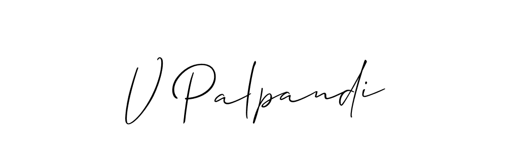 The best way (Allison_Script) to make a short signature is to pick only two or three words in your name. The name V Palpandi include a total of six letters. For converting this name. V Palpandi signature style 2 images and pictures png