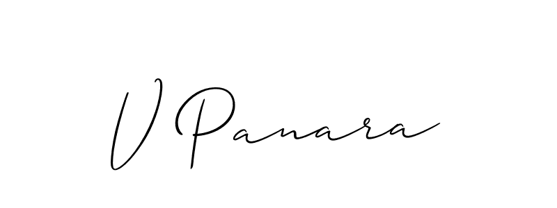 if you are searching for the best signature style for your name V Panara. so please give up your signature search. here we have designed multiple signature styles  using Allison_Script. V Panara signature style 2 images and pictures png