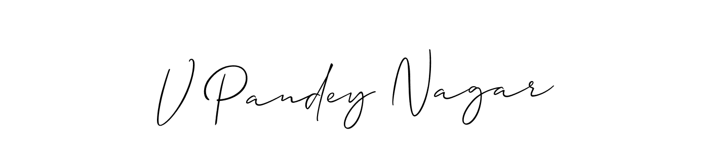 Also You can easily find your signature by using the search form. We will create V Pandey Nagar name handwritten signature images for you free of cost using Allison_Script sign style. V Pandey Nagar signature style 2 images and pictures png