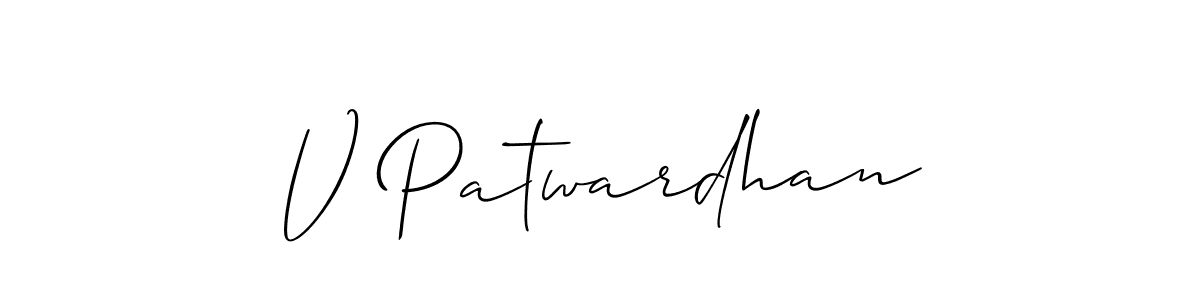 Use a signature maker to create a handwritten signature online. With this signature software, you can design (Allison_Script) your own signature for name V Patwardhan. V Patwardhan signature style 2 images and pictures png
