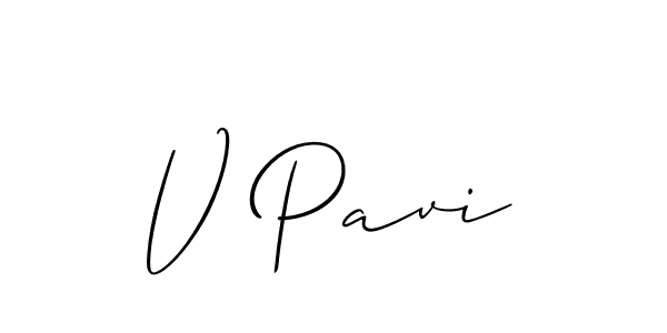 Use a signature maker to create a handwritten signature online. With this signature software, you can design (Allison_Script) your own signature for name V Pavi. V Pavi signature style 2 images and pictures png