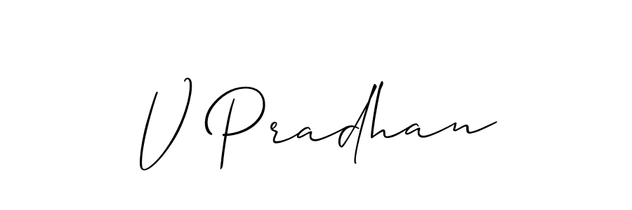 Use a signature maker to create a handwritten signature online. With this signature software, you can design (Allison_Script) your own signature for name V Pradhan. V Pradhan signature style 2 images and pictures png