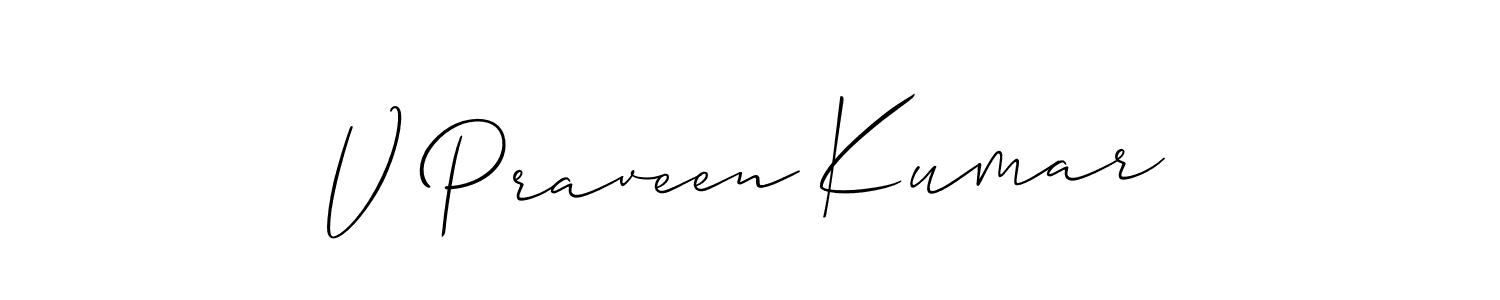 Also we have V Praveen Kumar name is the best signature style. Create professional handwritten signature collection using Allison_Script autograph style. V Praveen Kumar signature style 2 images and pictures png