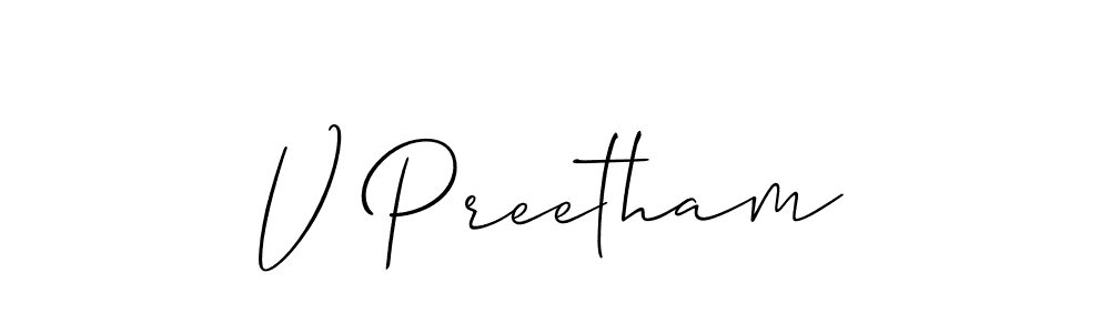 Design your own signature with our free online signature maker. With this signature software, you can create a handwritten (Allison_Script) signature for name V Preetham. V Preetham signature style 2 images and pictures png