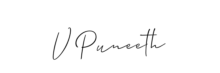 Make a beautiful signature design for name V Puneeth. With this signature (Allison_Script) style, you can create a handwritten signature for free. V Puneeth signature style 2 images and pictures png