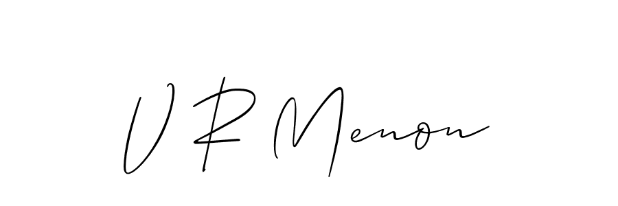 Use a signature maker to create a handwritten signature online. With this signature software, you can design (Allison_Script) your own signature for name V R Menon. V R Menon signature style 2 images and pictures png