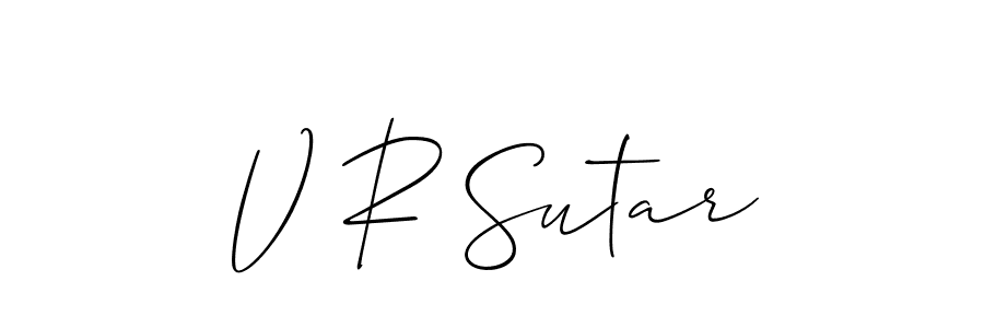 The best way (Allison_Script) to make a short signature is to pick only two or three words in your name. The name V R Sutar include a total of six letters. For converting this name. V R Sutar signature style 2 images and pictures png