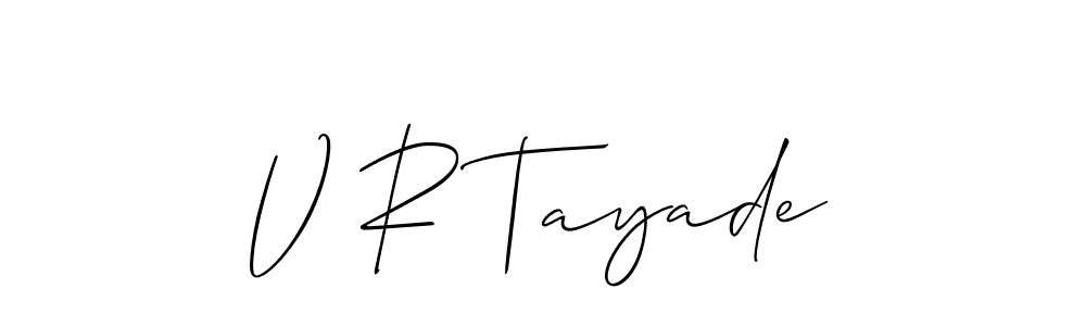 How to Draw V R Tayade signature style? Allison_Script is a latest design signature styles for name V R Tayade. V R Tayade signature style 2 images and pictures png