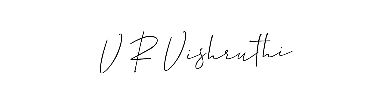 if you are searching for the best signature style for your name V R Vishruthi. so please give up your signature search. here we have designed multiple signature styles  using Allison_Script. V R Vishruthi signature style 2 images and pictures png