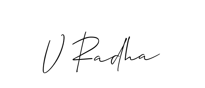 Create a beautiful signature design for name V Radha. With this signature (Allison_Script) fonts, you can make a handwritten signature for free. V Radha signature style 2 images and pictures png