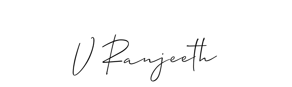 Also You can easily find your signature by using the search form. We will create V Ranjeeth name handwritten signature images for you free of cost using Allison_Script sign style. V Ranjeeth signature style 2 images and pictures png