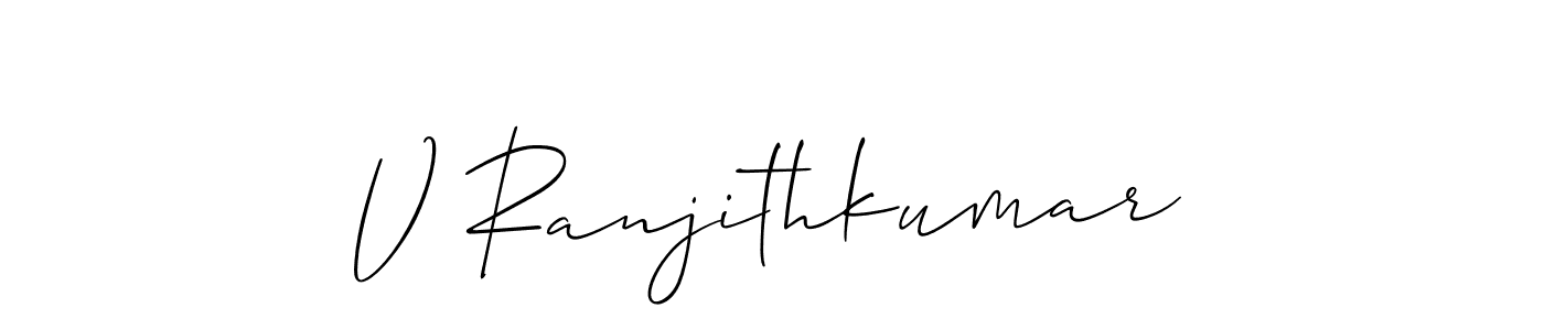 Make a short V Ranjithkumar signature style. Manage your documents anywhere anytime using Allison_Script. Create and add eSignatures, submit forms, share and send files easily. V Ranjithkumar signature style 2 images and pictures png