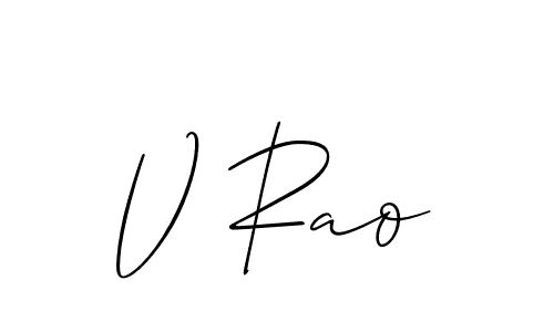 The best way (Allison_Script) to make a short signature is to pick only two or three words in your name. The name V Rao include a total of six letters. For converting this name. V Rao signature style 2 images and pictures png