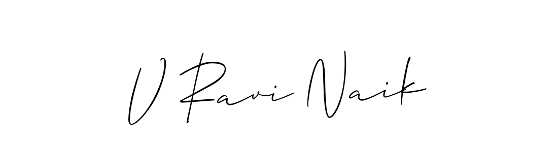 The best way (Allison_Script) to make a short signature is to pick only two or three words in your name. The name V Ravi Naik include a total of six letters. For converting this name. V Ravi Naik signature style 2 images and pictures png